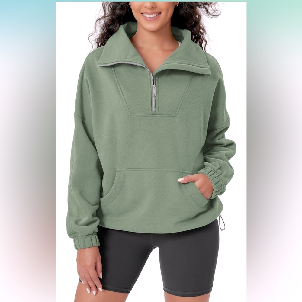 NWT ODODOS Funnel Neck Half Zipper Hoodies Fleece Lined Oversized Pullover, XS